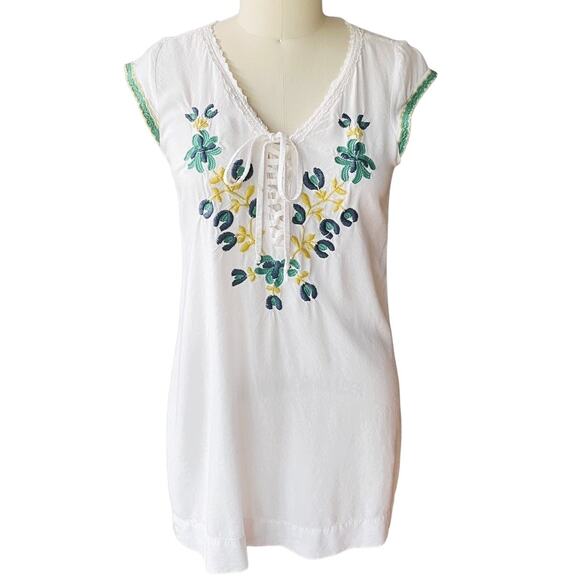 NICK & MO Bohemian White Cotton Embroidered Boho Summer Dress ~ Women's LARGE - Picture 2 of 10